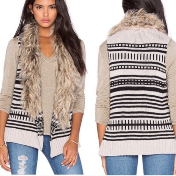 BB Dakota Jase Faux Fur trim sweater vest L - Picture 9 of 10